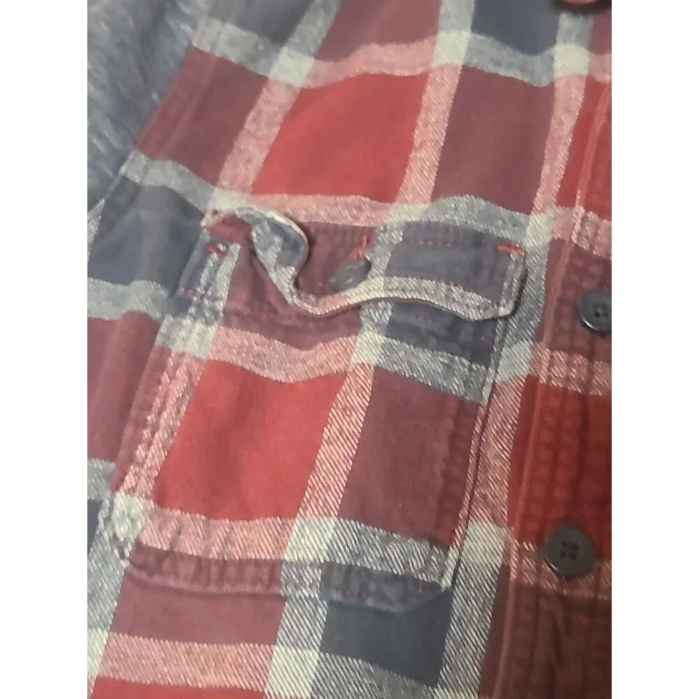Hollister California Red & Blue Plaid Flannel Button Up Hoodie Mens Sz small